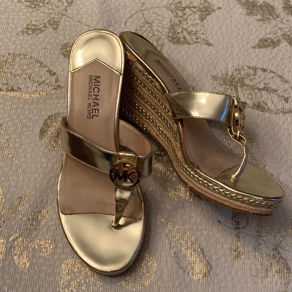 Michael Kors Metallic Gold Wedge Sandals